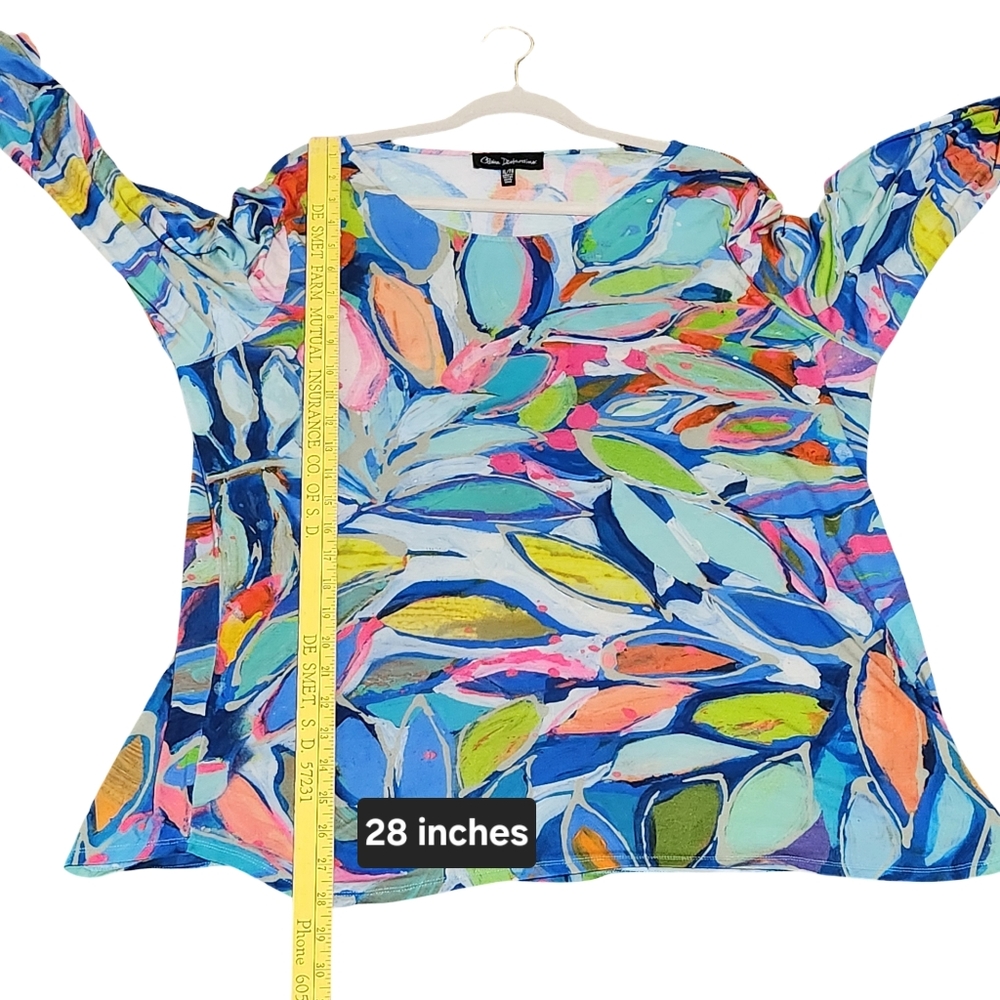 CLAIRE DESJARDINS Tunic Top Womens XL Multicolor Abstract Print Asymmetrical Hem - Picture 9 of 11